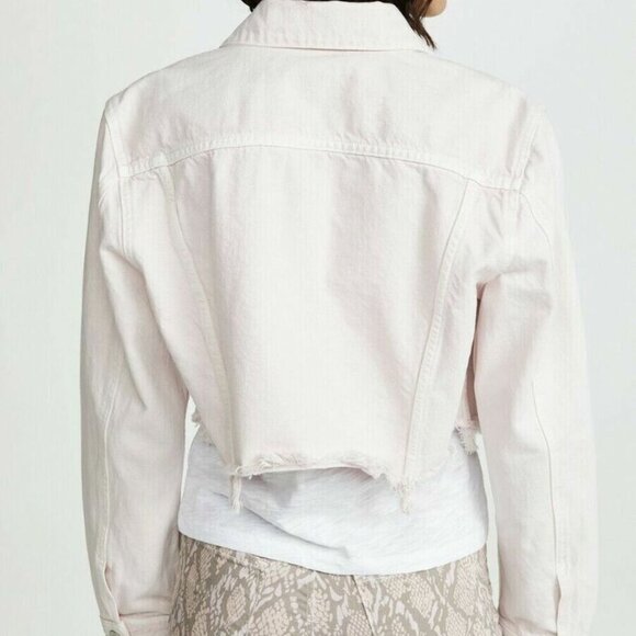 J Brand Trucker Oversized Crop Jacket Womens Medium Pink Cyra Denim Raw Hem - Picture 8 of 8